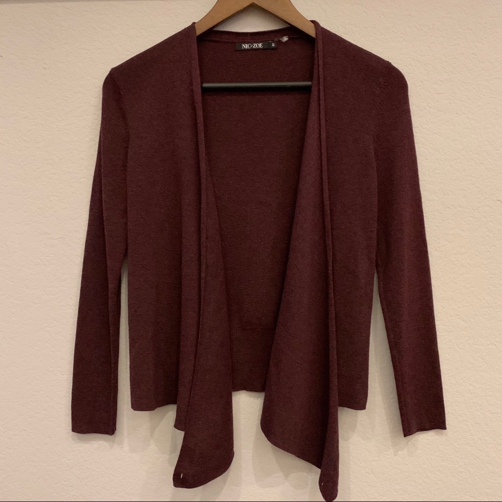 Nic + Zoe Dark Maroon Long Sleeve Cardigan